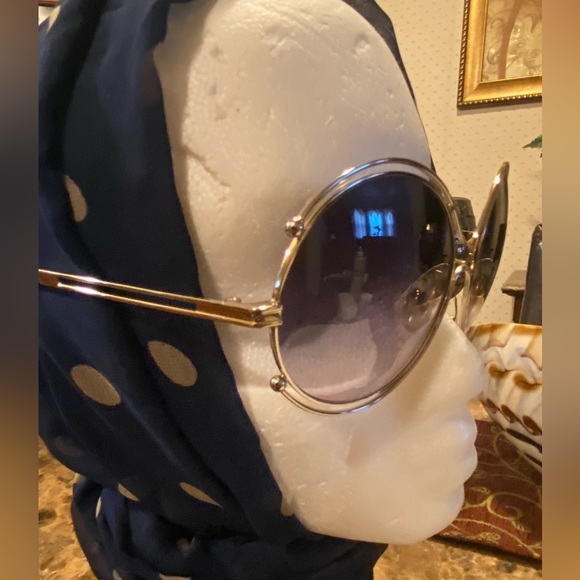 🇮🇹CHLOE’~Isidora Round Blue Grey Gradient Sunglasses Gold Metal Frame - Picture 6 of 17